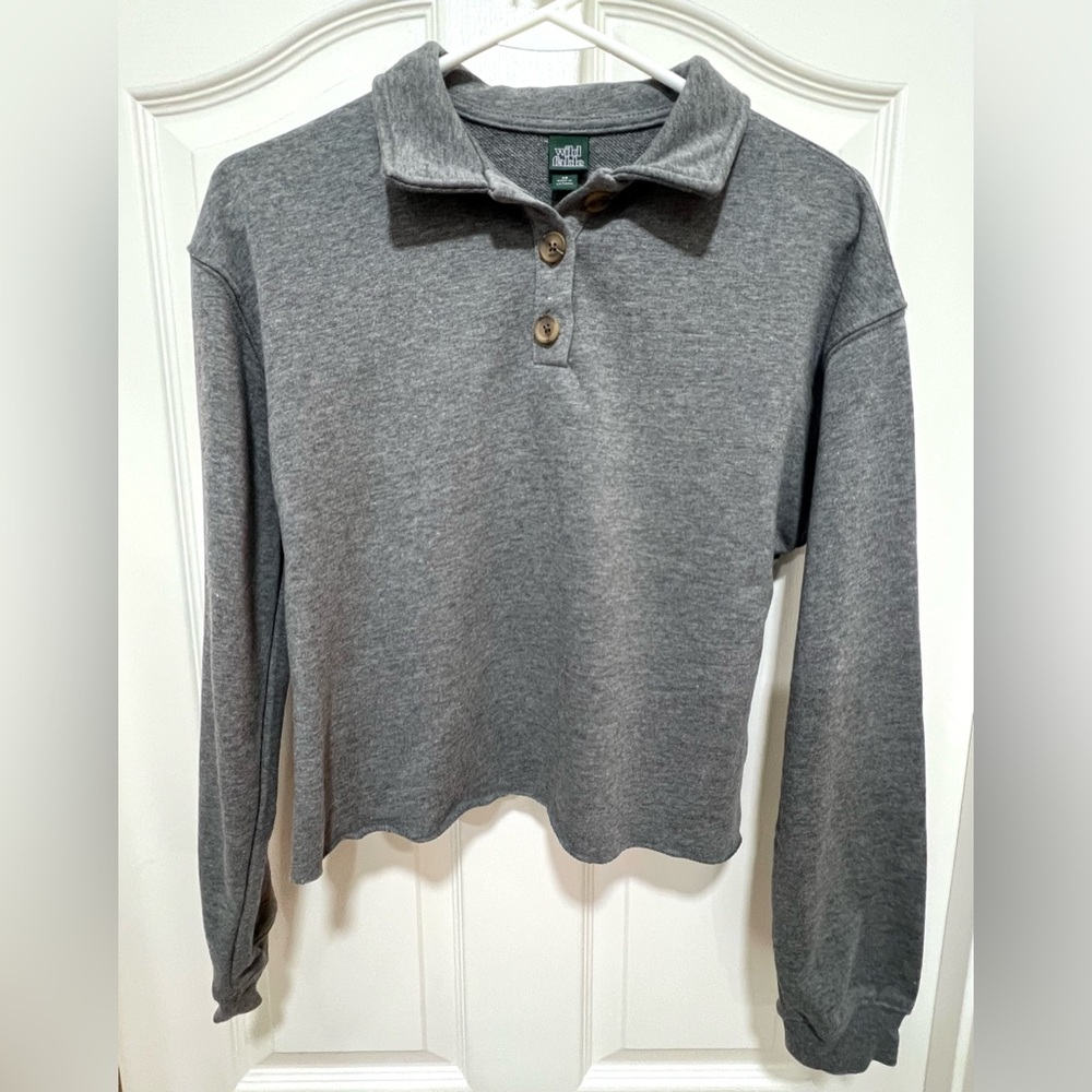 Wild Fable Gray Button-Up Collared Sweatshirt - Picture 3 of 5
